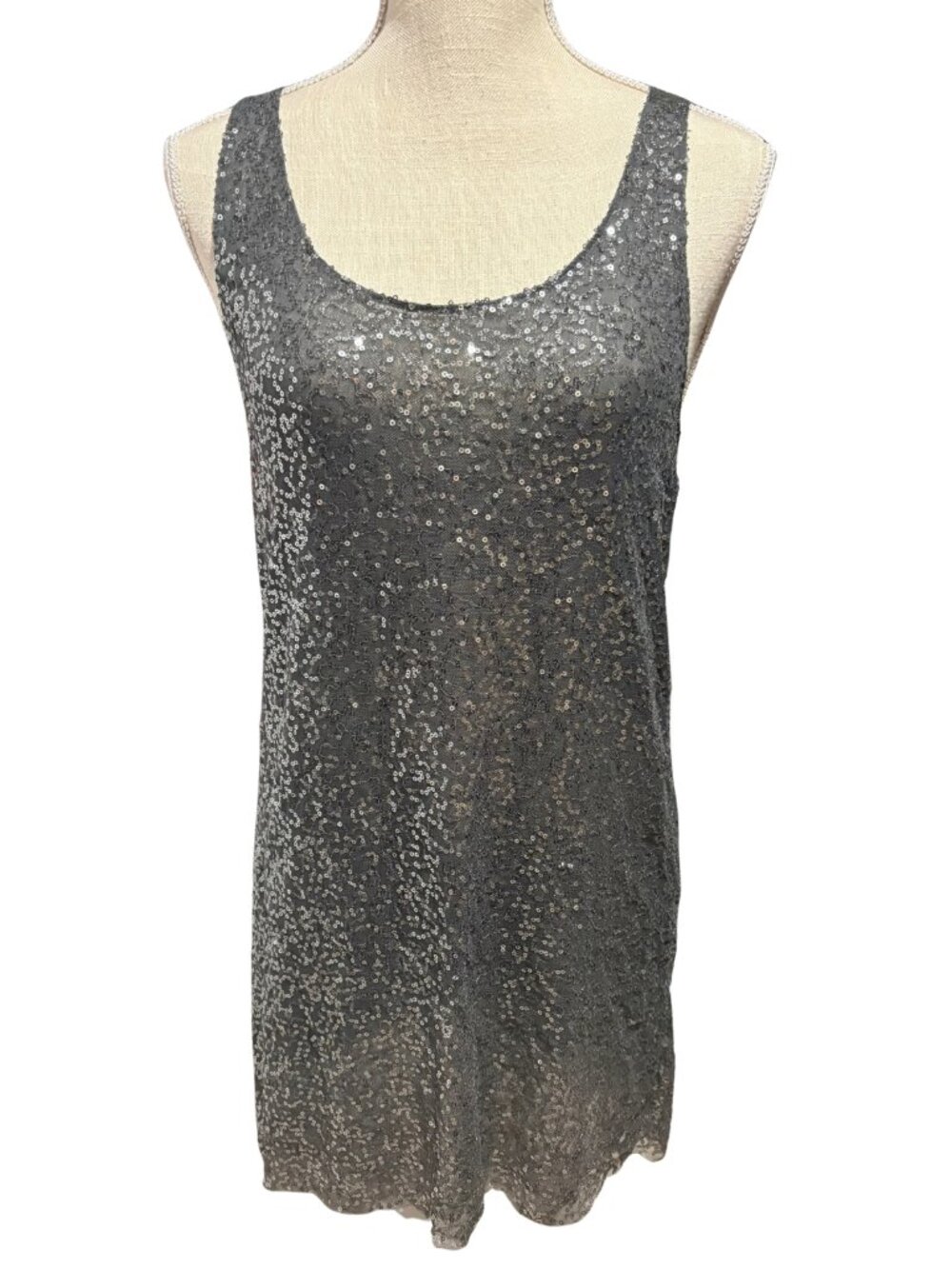 Victoria’s Secret Sequin Tunic Top S/P Charcoal Racerback Y2K Glam Party